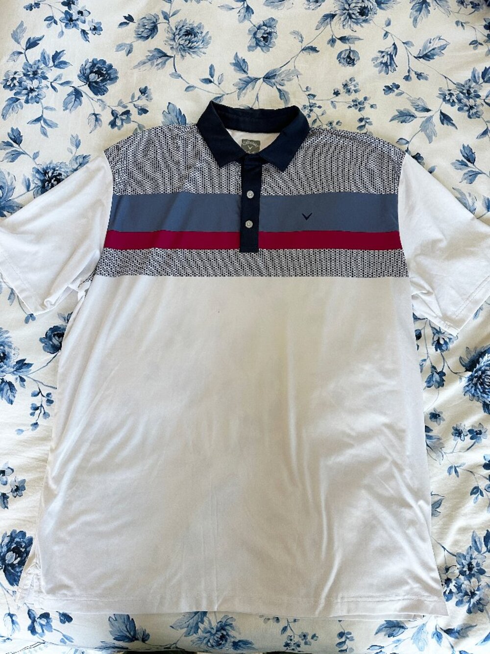 Men's Callaway Golf Opti Dri White Striped Polo Size XL Used/Great Condition
